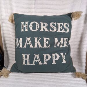 Horses Make Me Happy Throw Pillow Levtex Tassel Cotton Linen Blend Decorative